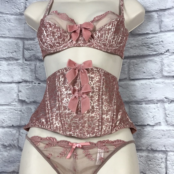 Vintage Victorias Secret Brocade Lingerie Set Waist Corset Thong NEW DEADSTOCK - Picture 2 of 10